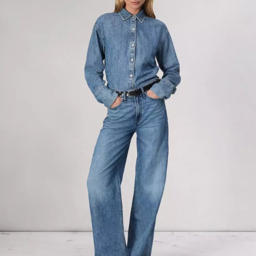 Women's Rag & Bone Logan Mid-Rise Wide Leg Featherweight Jeans in River Size 26